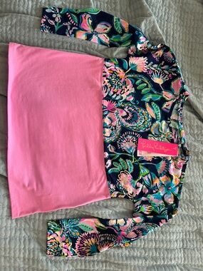 Lilly Pulitzer Navy Floral Top with Pink Front Panel